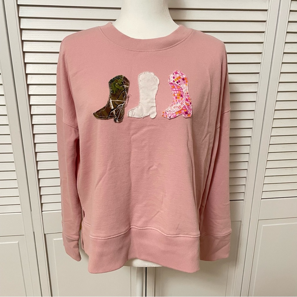 DIY Time & Tru Pink Sweatshirt Cottagecore Coastal Cowgirl Boots Western Grandma
